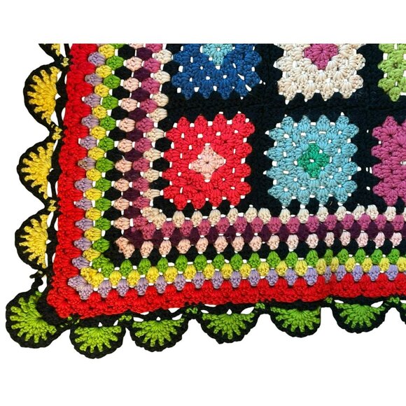 Vintage Granny Square Afghan Crochet Roseanne Handmade Throw Lap Blanket 4ftx4ft - Picture 3 of 7